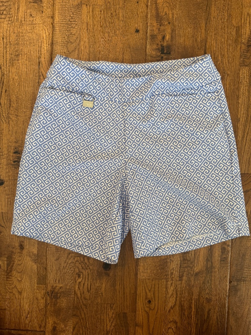 Lulu-B Bangladine Pull On Short Blue Greek Key Women's SIze 6‎ 4